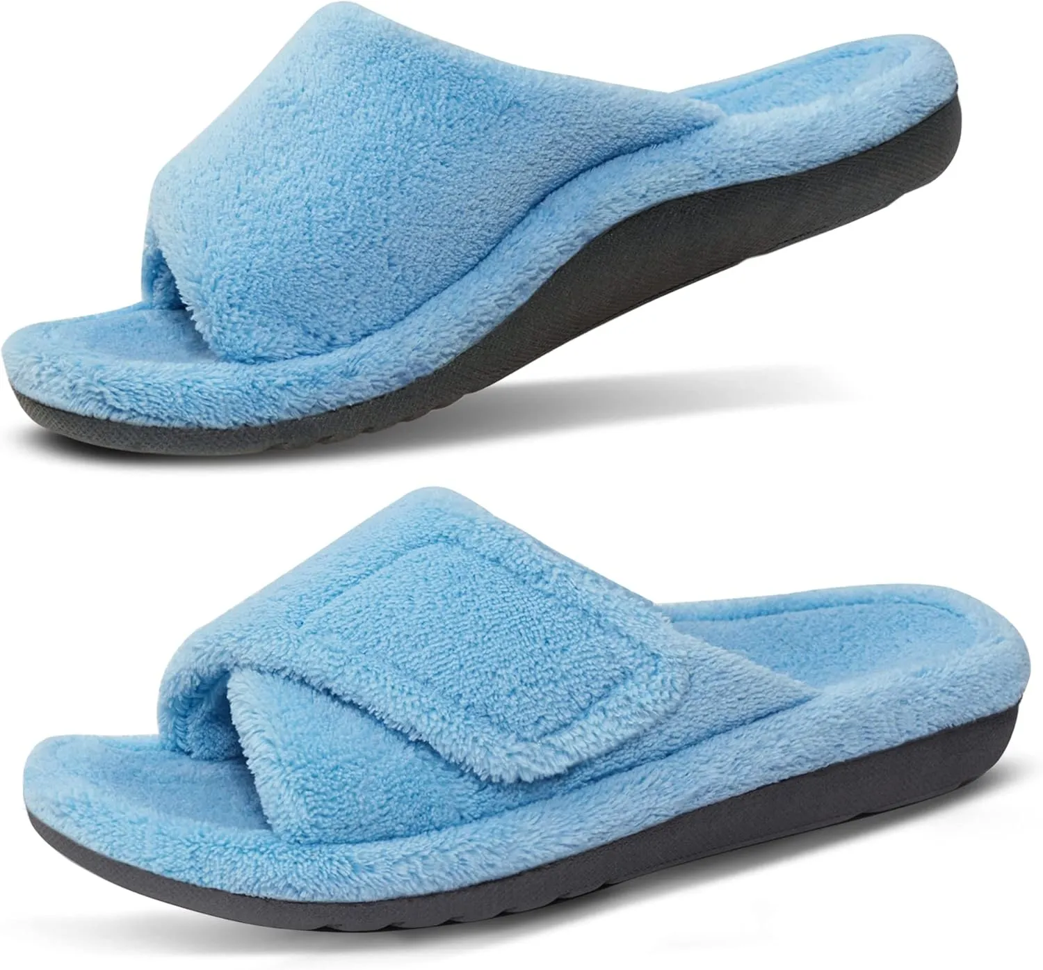 GRITHEIM Women's Orthotic Arch Support Slippers Fuzzy Adjustable Orthopedic Slippers for Plantar Fasciitis Furry Slide for Ladies