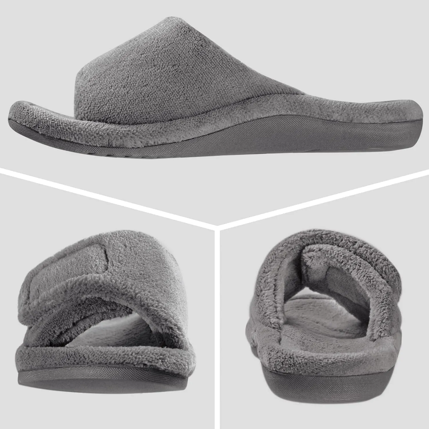 GRITHEIM Women's Orthotic Arch Support Slippers Fuzzy Adjustable Orthopedic Slippers for Plantar Fasciitis Furry Slide for Ladies