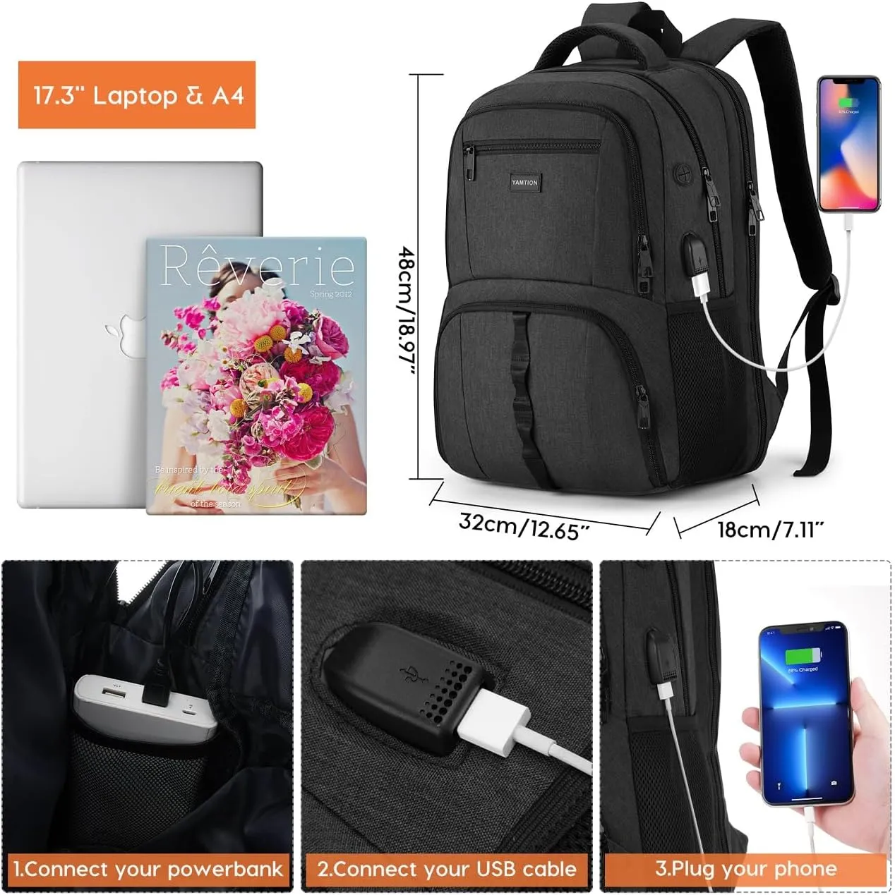 Gym Backpack for Men Women with Shoe Compartment,17,3 Inch Bookbag for Boys with USB Port for Workout College Sport