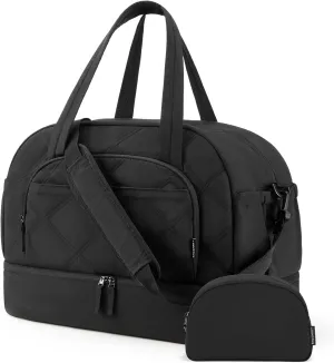 Gym Bag for Women, BAGSMART PuffyTravel Duffel Bags with Shoe Compartment, Carry on Weekender Overnight Tote Bag with Toiletry Bag, Travel Bag for Airlines, Travel, Sports-Black