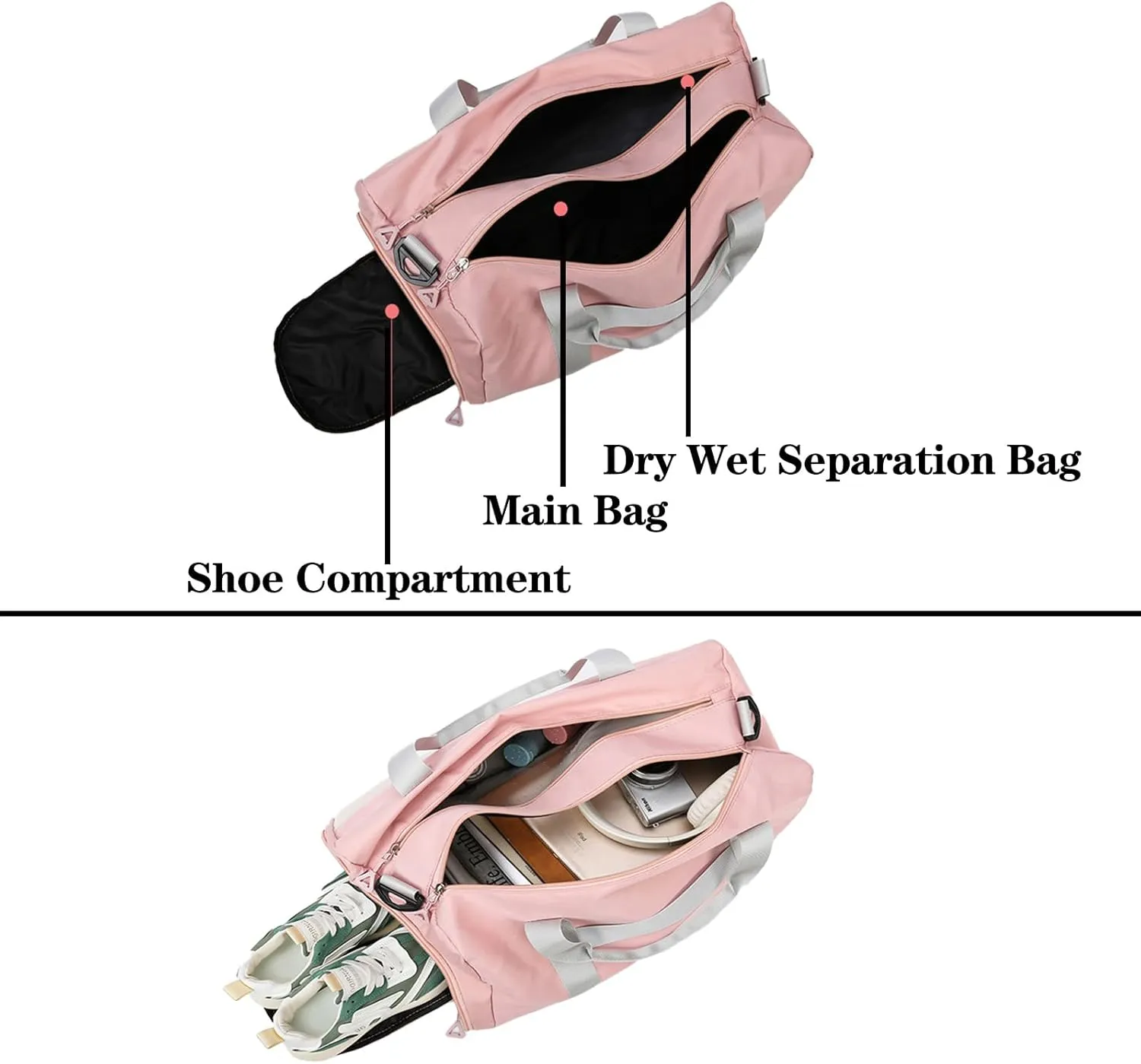 Gym Bag for Women,Duffle Bag for Travel,40L Carry On Weekender Bags with Shoe Compartment,Sports Bags for Yoga & Dance with Wet Pocket