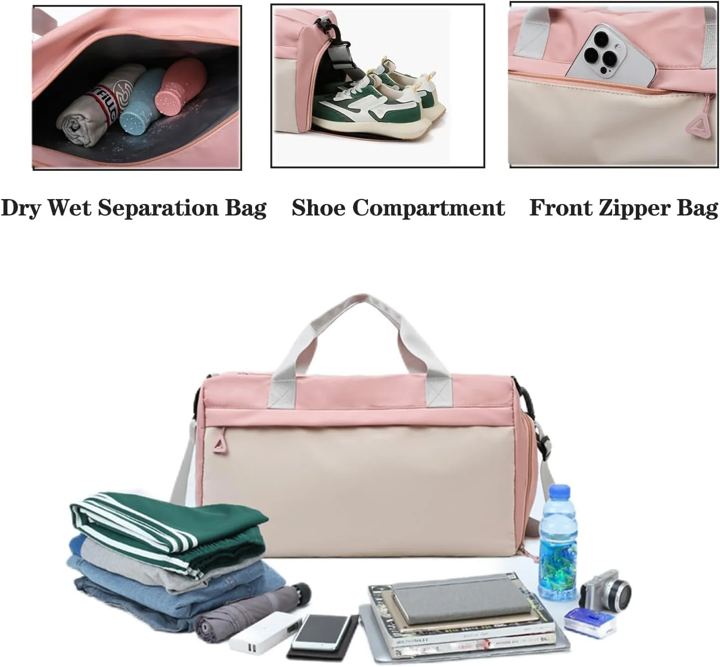 Gym Bag for Women,Duffle Bag for Travel,40L Carry On Weekender Bags with Shoe Compartment,Sports Bags for Yoga & Dance with Wet Pocket