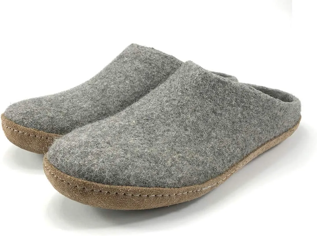 Handmade Wool Felt Slippers with Arch Support and Leather Sole