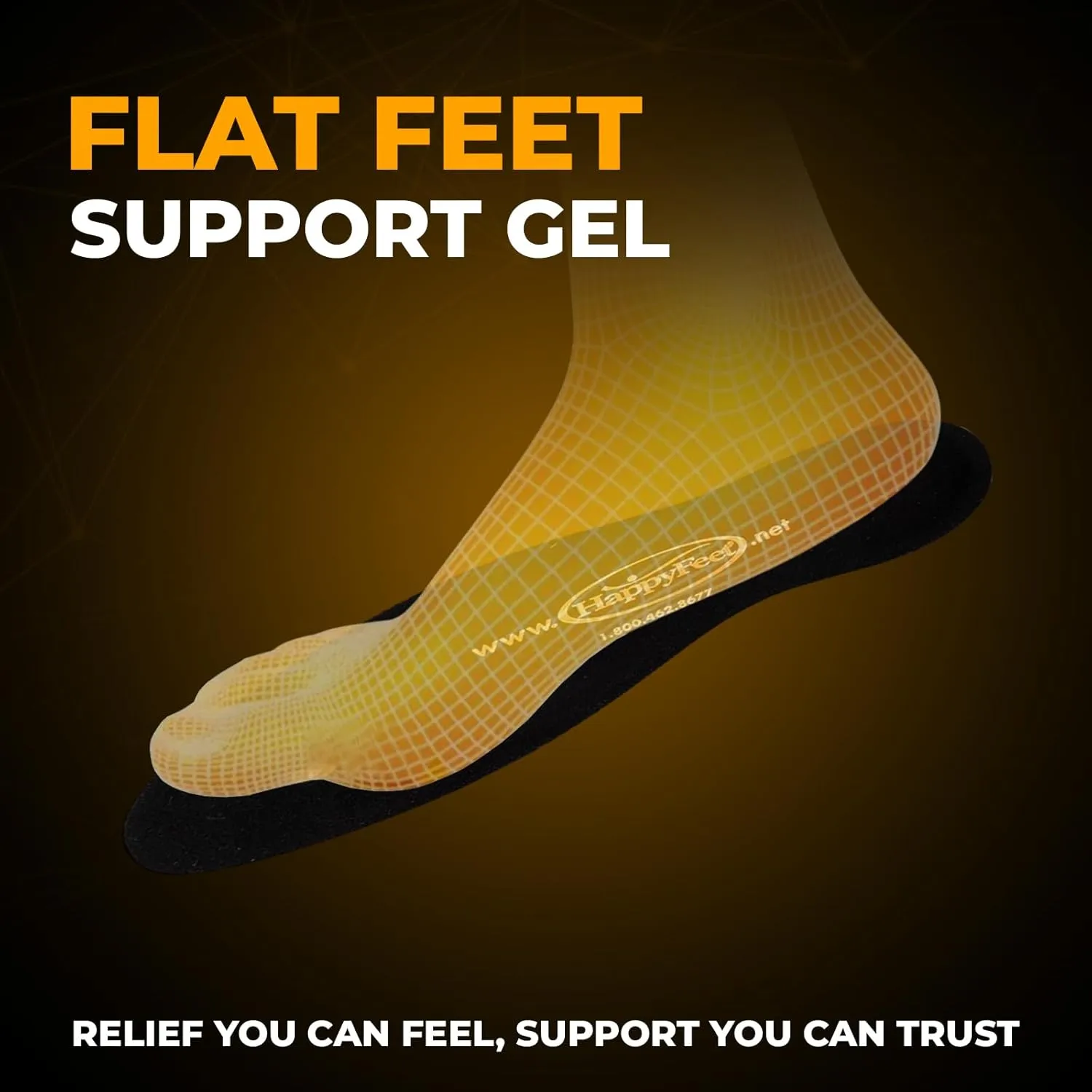 Happy Feet Plantar Fasciitis Flat Feet Orthotic High Arch Support Gel Insert Shoe Insoles for Mens and Womens