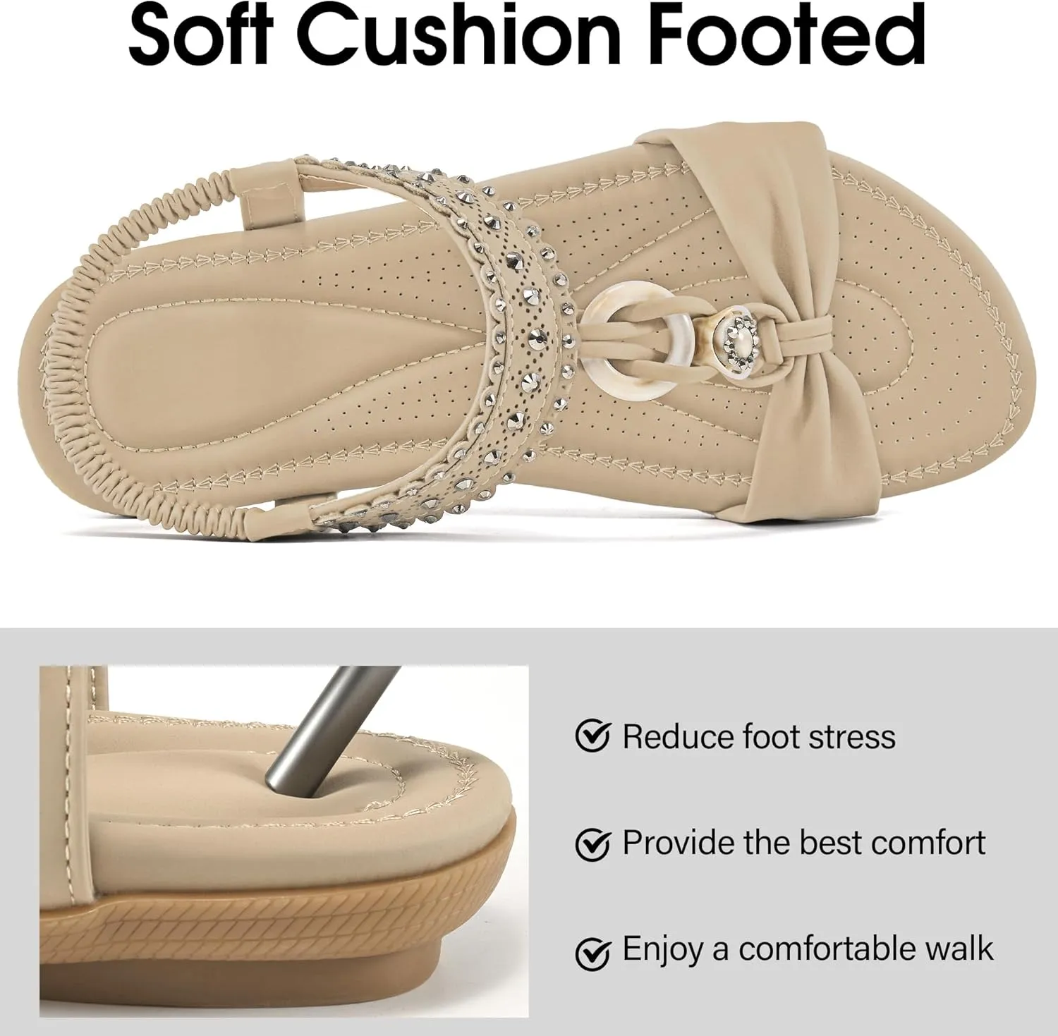 HARENCE Womens Sandals Dressy Flat: Comfortable Elastic Strap Flats Shoes Casual Summer Slip on Sandal for Beach
