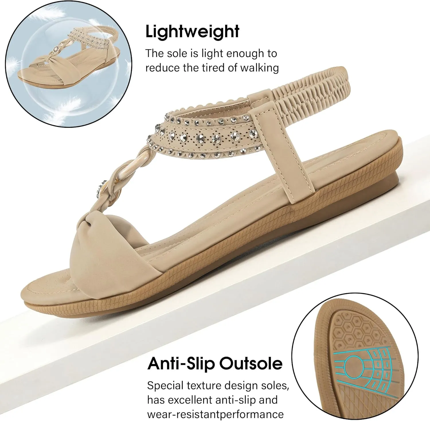 HARENCE Womens Sandals Dressy Flat: Comfortable Elastic Strap Flats Shoes Casual Summer Slip on Sandal for Beach