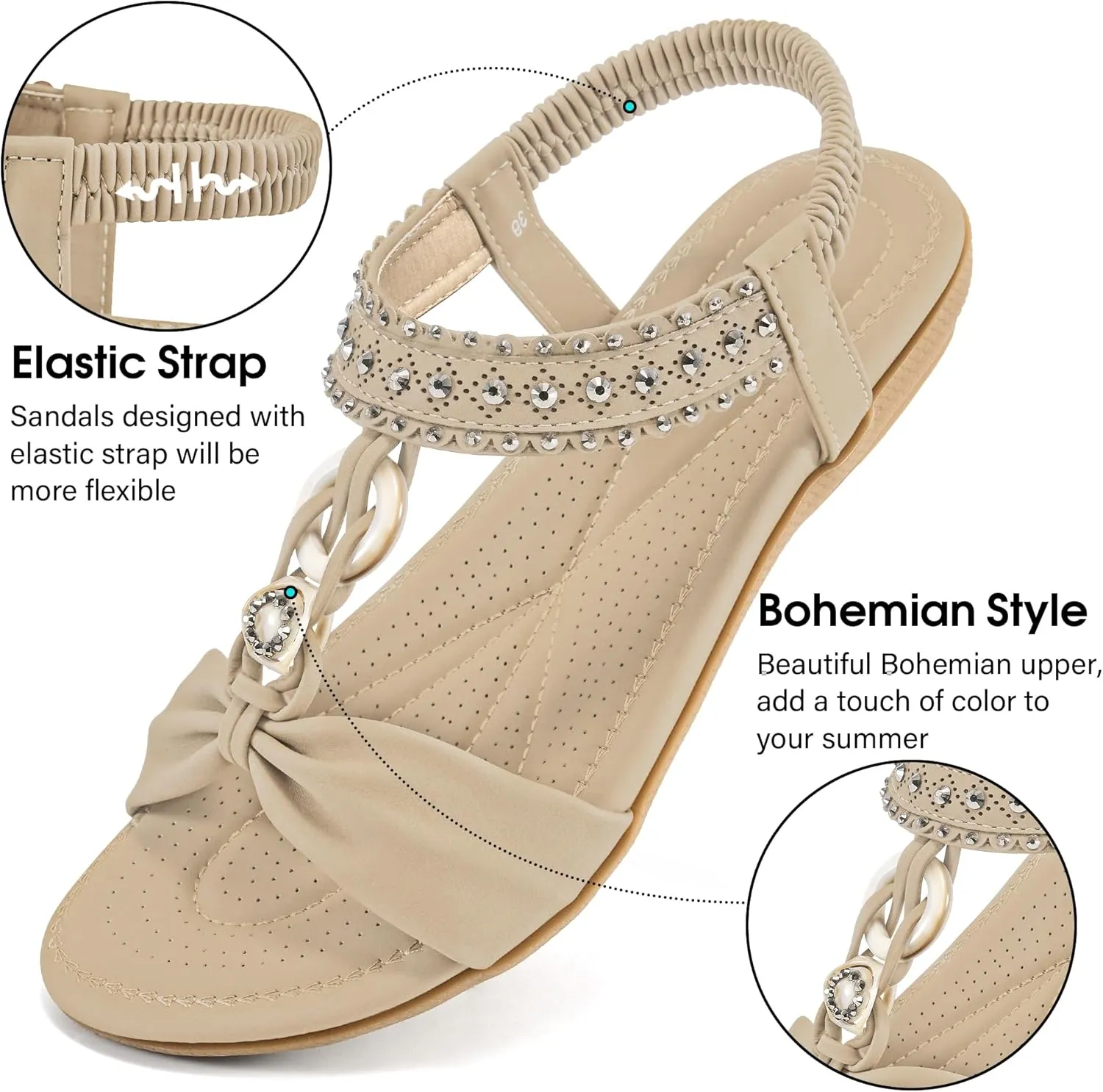 HARENCE Womens Sandals Dressy Flat: Comfortable Elastic Strap Flats Shoes Casual Summer Slip on Sandal for Beach