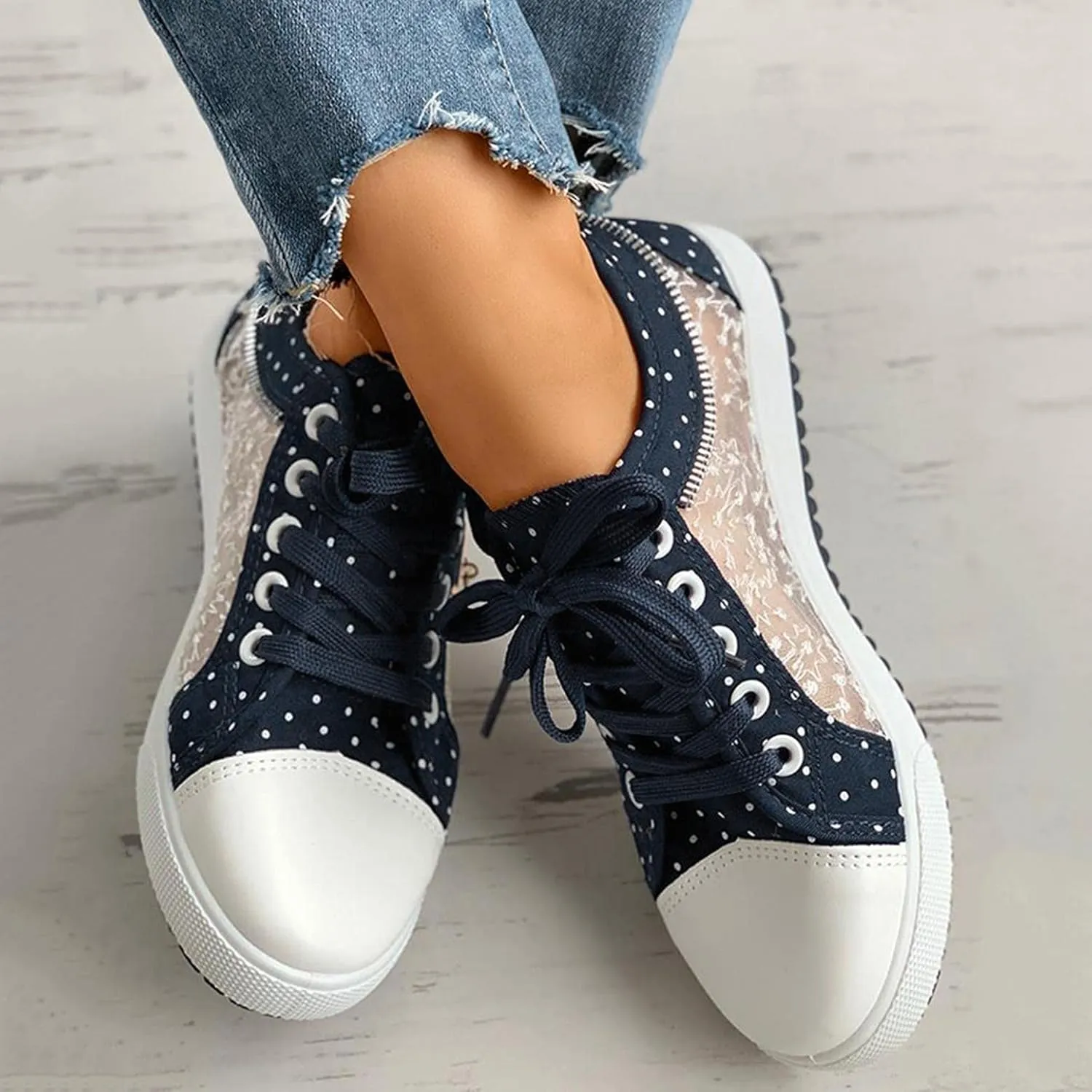 Hbeylia Lace Fashion Sneakers For Women Girls Breathable Anti Slip Mesh Low Top Canvas Shoes Casual Lace Up Play Sneakers Walking Shoes For Summer Autumn Running Outdoor Sport Travel