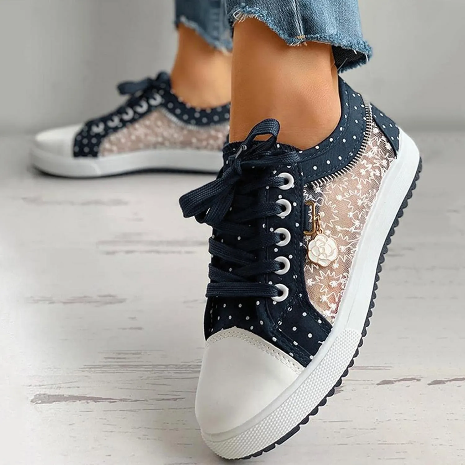Hbeylia Lace Fashion Sneakers For Women Girls Breathable Anti Slip Mesh Low Top Canvas Shoes Casual Lace Up Play Sneakers Walking Shoes For Summer Autumn Running Outdoor Sport Travel
