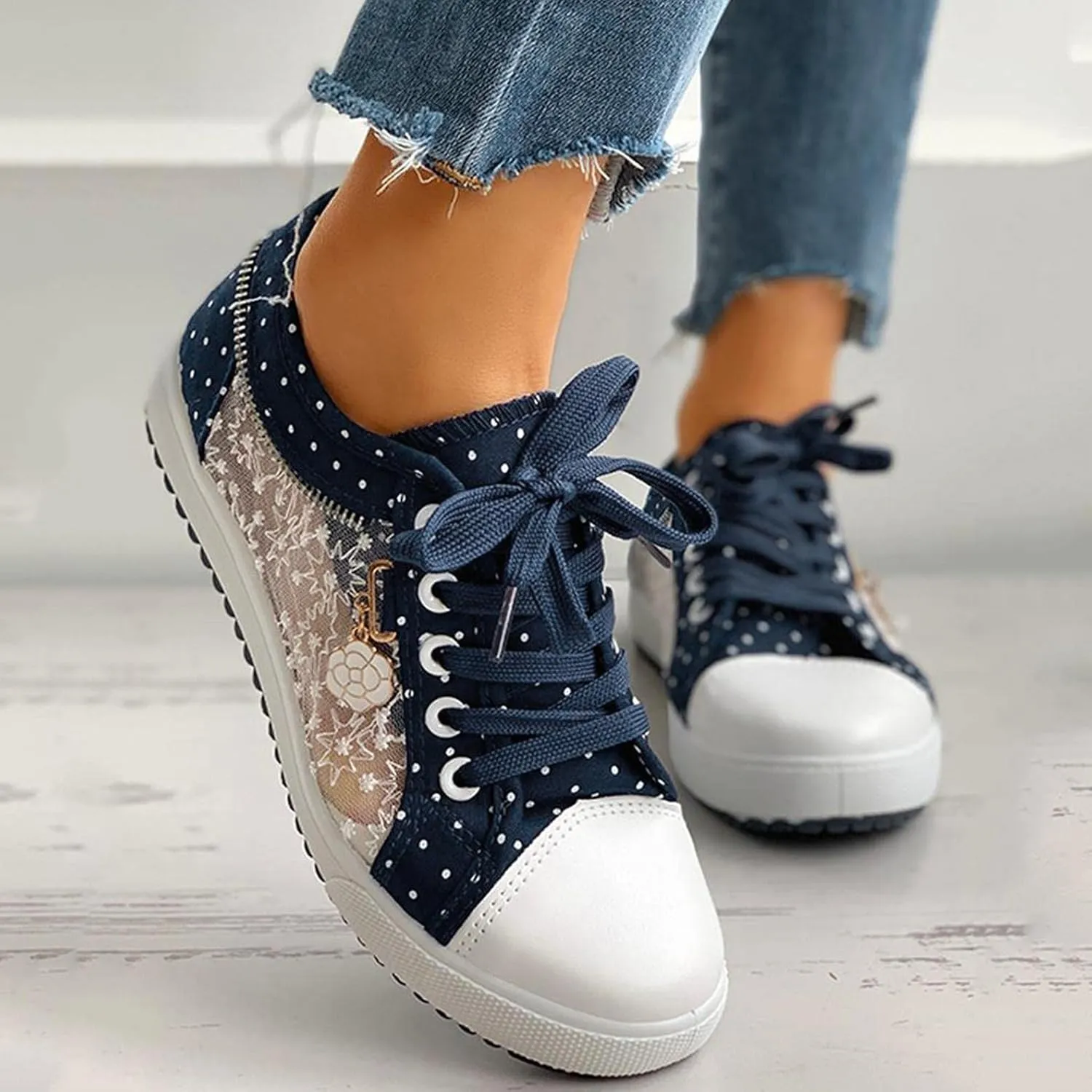 Hbeylia Lace Fashion Sneakers For Women Girls Breathable Anti Slip Mesh Low Top Canvas Shoes Casual Lace Up Play Sneakers Walking Shoes For Summer Autumn Running Outdoor Sport Travel