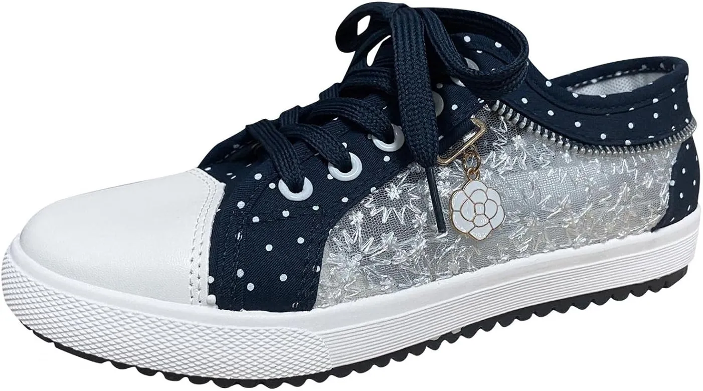 Hbeylia Lace Fashion Sneakers For Women Girls Breathable Anti Slip Mesh Low Top Canvas Shoes Casual Lace Up Play Sneakers Walking Shoes For Summer Autumn Running Outdoor Sport Travel