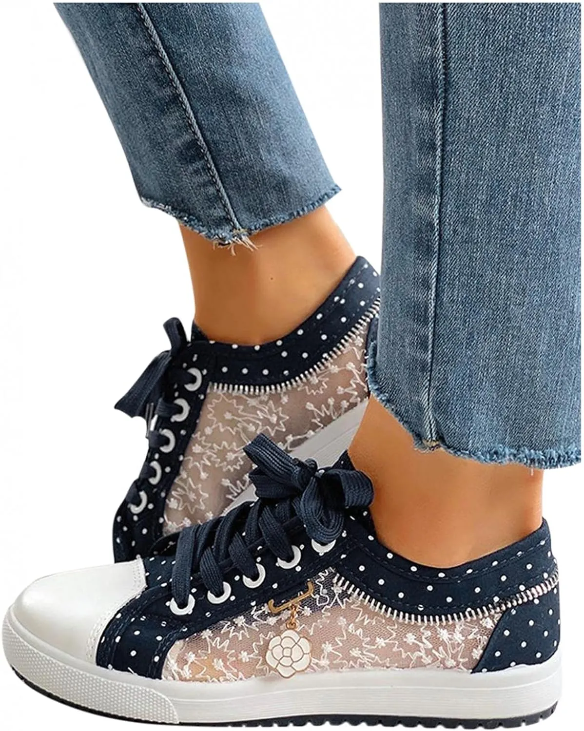Hbeylia Lace Fashion Sneakers For Women Girls Breathable Anti Slip Mesh Low Top Canvas Shoes Casual Lace Up Play Sneakers Walking Shoes For Summer Autumn Running Outdoor Sport Travel