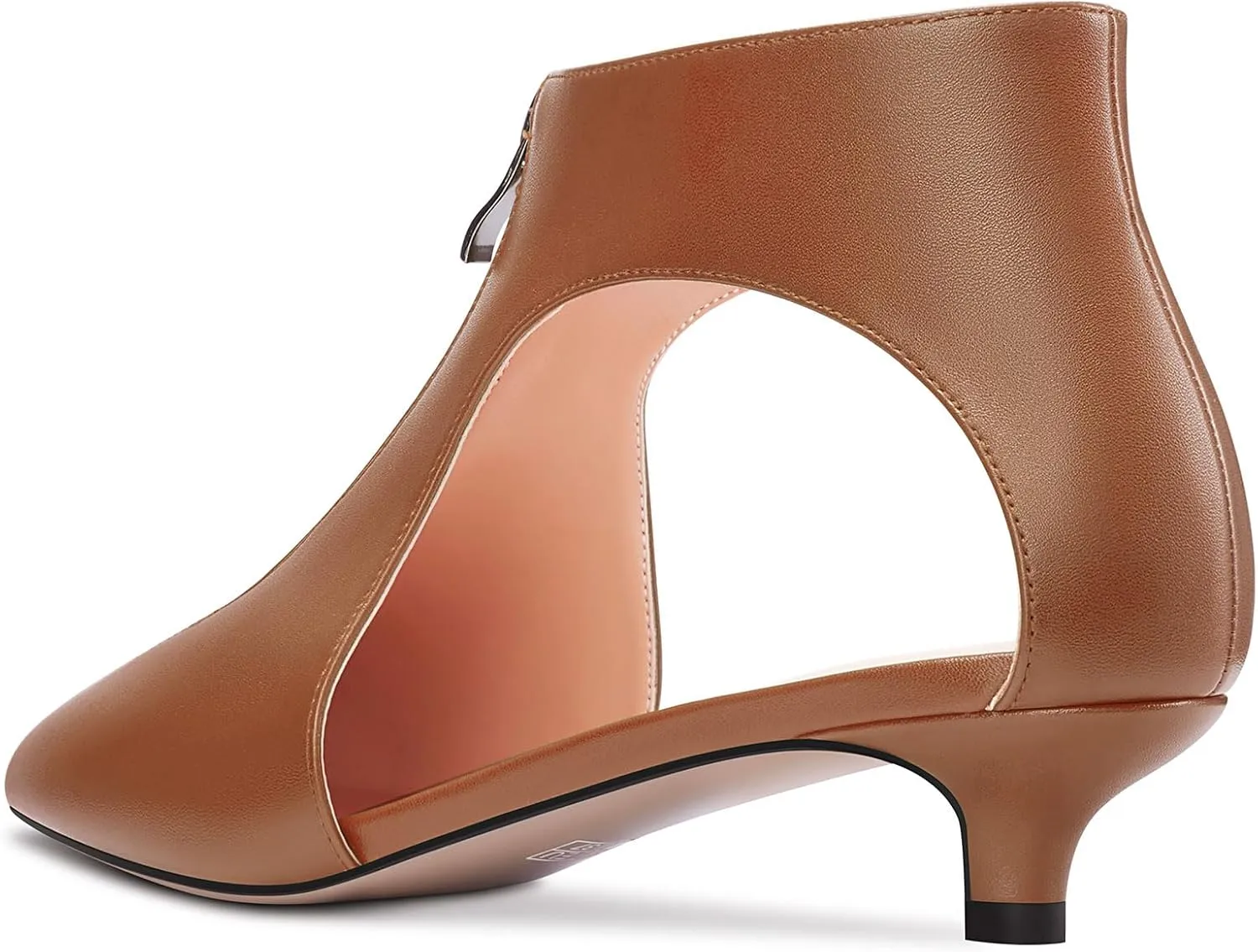 HDEUOLM Womens Low Kitten Heel Pointed Toe Pumps Slip-on Zipper Casual Cute 1.4 Inches Heels
