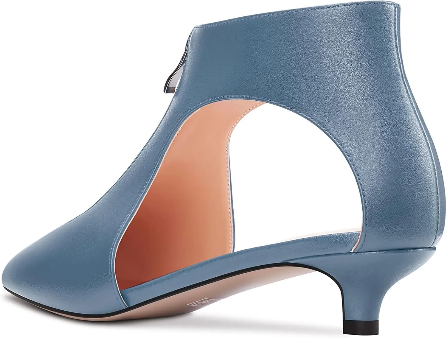 HDEUOLM Womens Low Kitten Heel Pointed Toe Pumps Slip-on Zipper Casual Cute 1.4 Inches Heels