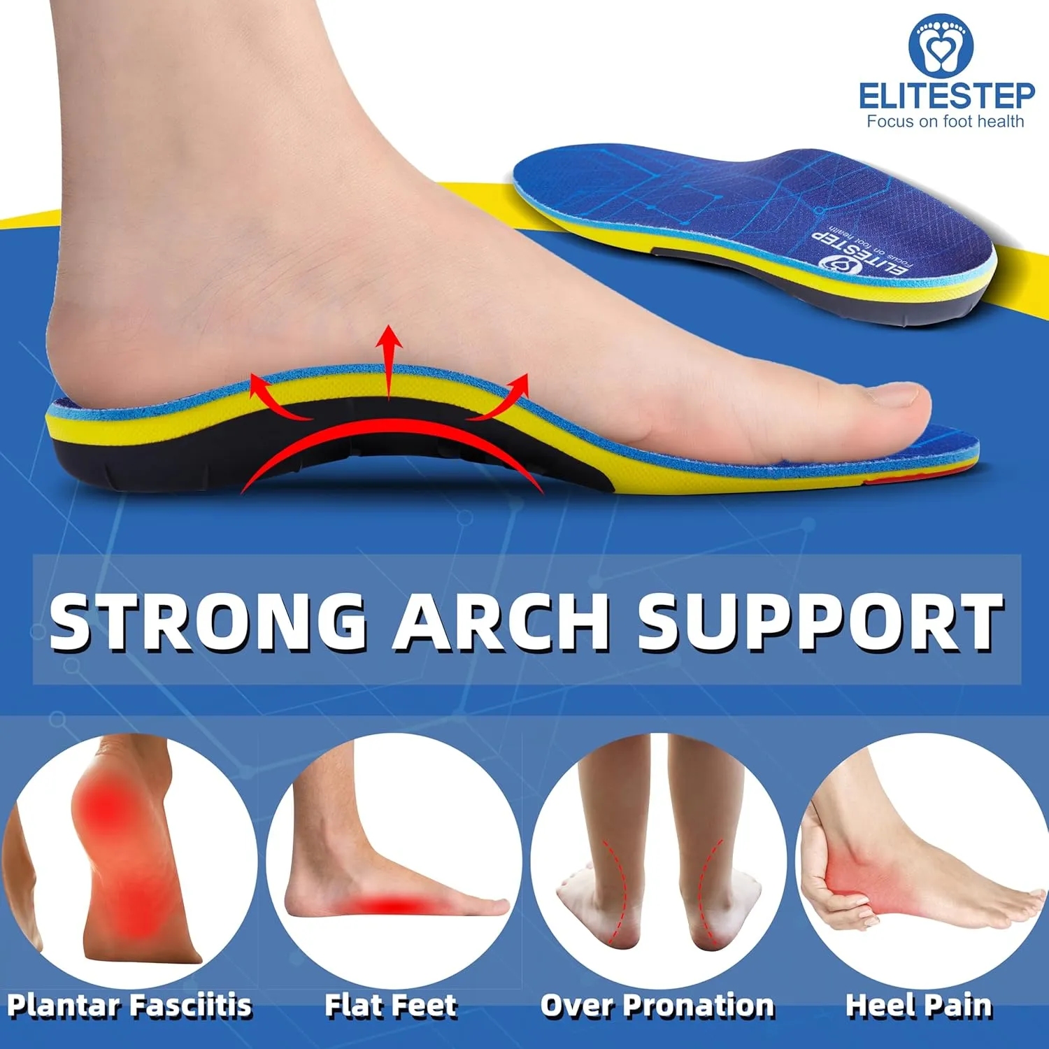 Heavy Duty Support Pain Relief Thick Orthotics Insole, 220  lbs Plantar Fasciitis Relief High Arch Support Insoles for Women Men, Flat Feet, Shoe Inserts with Cushion Absorbs Shock, L