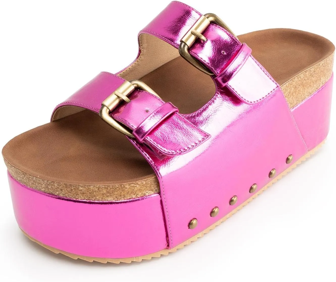 heelchic Platform Sandals Women, Chunky Platform Wedges with Arch Support, Big Buckle Casual Open Toe Slide Sandals