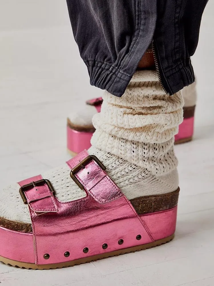 heelchic Platform Sandals Women, Chunky Platform Wedges with Arch Support, Big Buckle Casual Open Toe Slide Sandals