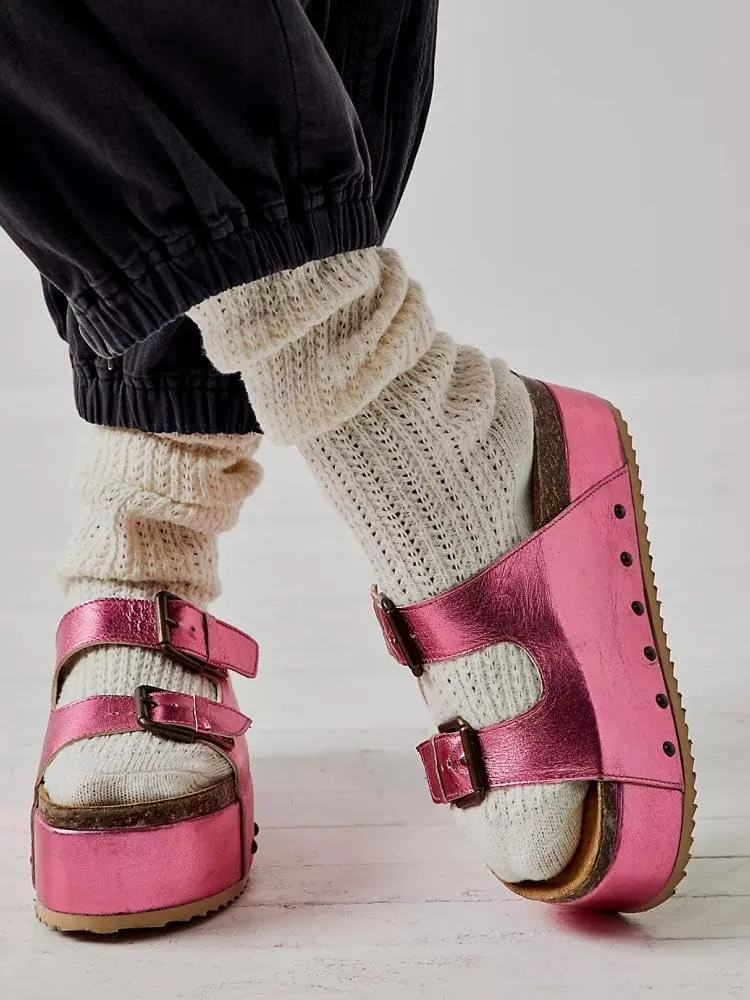 heelchic Platform Sandals Women, Chunky Platform Wedges with Arch Support, Big Buckle Casual Open Toe Slide Sandals