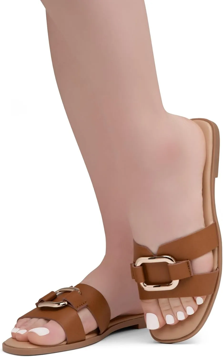 Herstyle Women's Flat Sandals 2025 – Trendy Square Open Toe Slides with Metal Chain, Memory Foam Cushioned Footbed, Slip-On Fashion Slippers for Summer