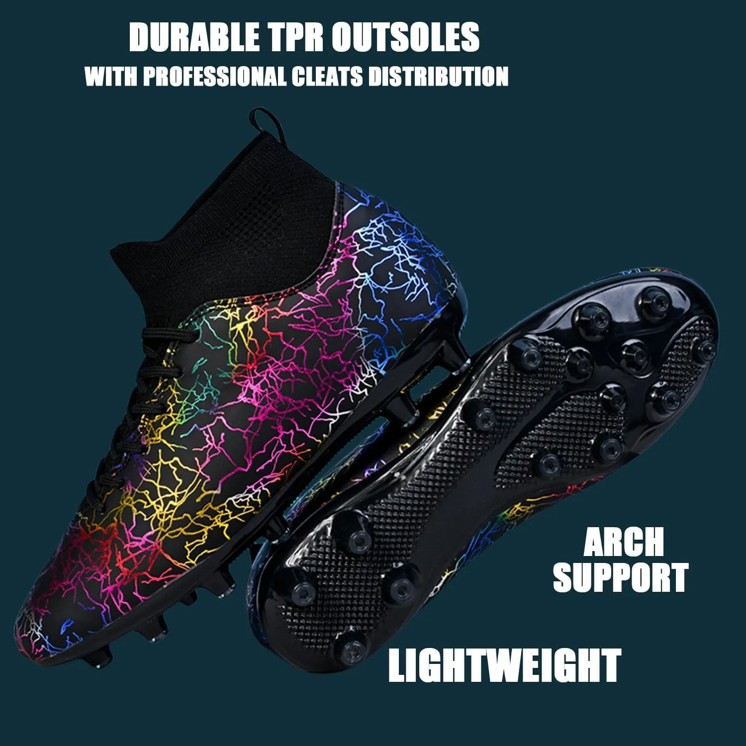 HESBITEUL Soccer Cleats for Men Women Football Turf Boys AG Spikes Youth High Top Firm Ground Big Kids Soccer Sneaker