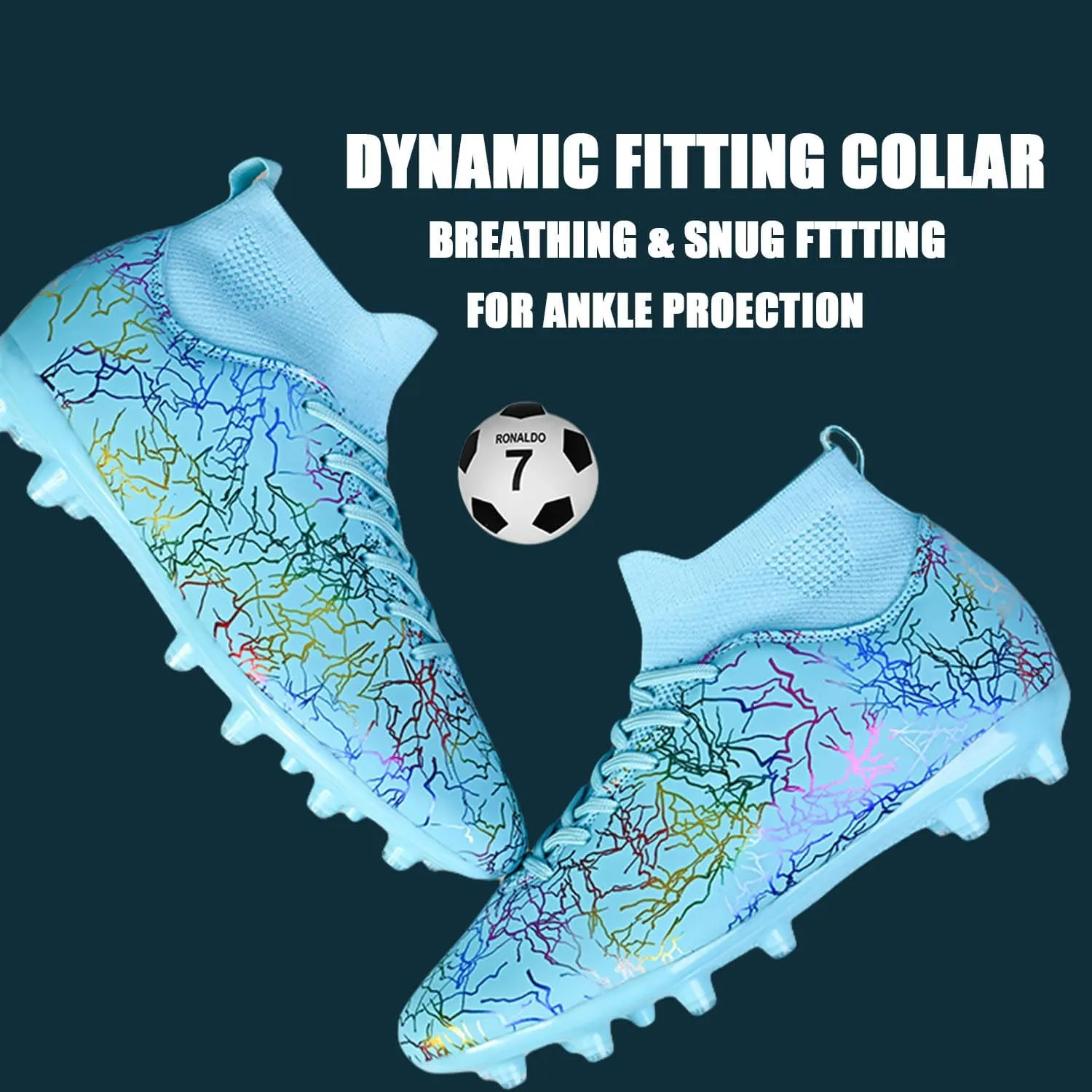 HESBITEUL Soccer Cleats for Men Women Football Turf Boys AG Spikes Youth High Top Firm Ground Big Kids Soccer Sneaker