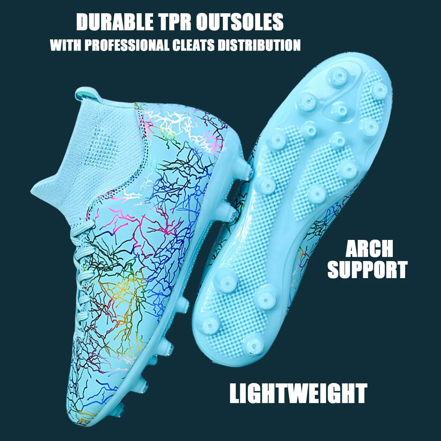 HESBITEUL Soccer Cleats for Men Women Football Turf Boys AG Spikes Youth High Top Firm Ground Big Kids Soccer Sneaker