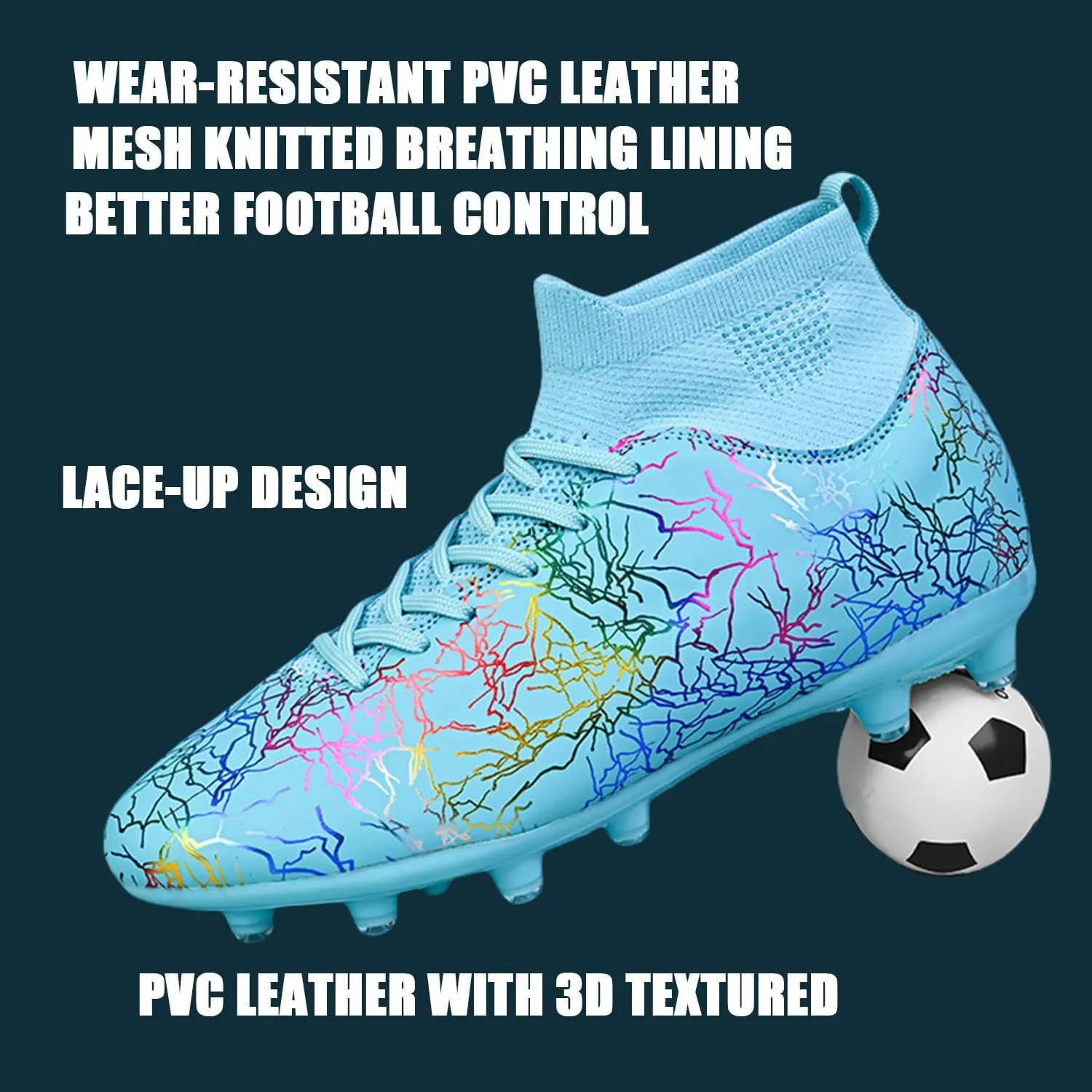 HESBITEUL Soccer Cleats for Men Women Football Turf Boys AG Spikes Youth High Top Firm Ground Big Kids Soccer Sneaker