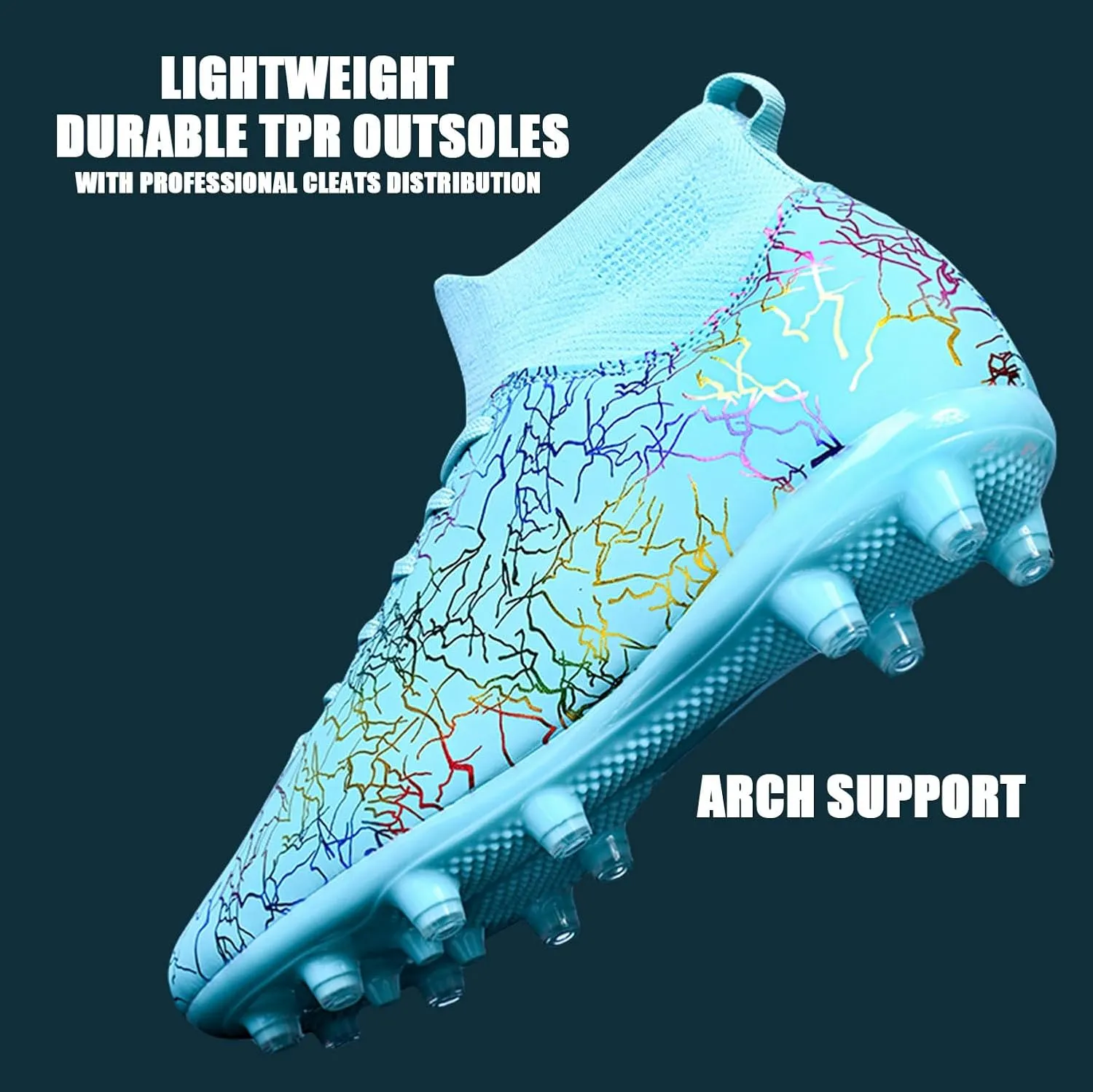 HESBITEUL Soccer Cleats for Men Women Football Turf Boys AG Spikes Youth High Top Firm Ground Big Kids Soccer Sneaker