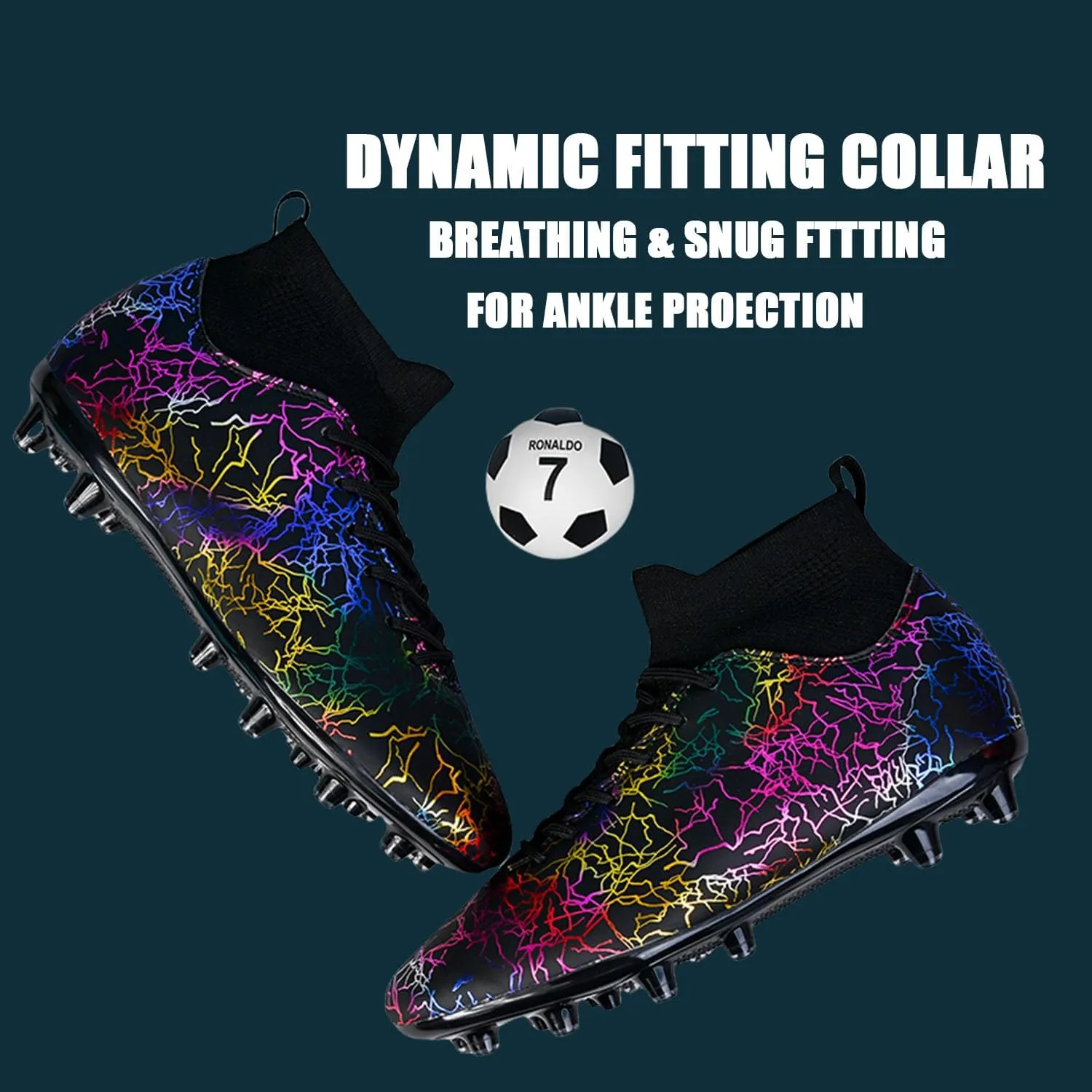 HESBITEUL Soccer Cleats for Men Women Football Turf Boys AG Spikes Youth High Top Firm Ground Big Kids Soccer Sneaker