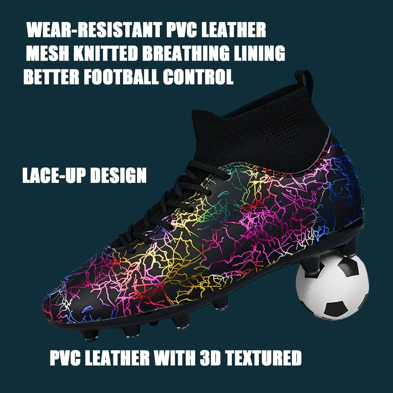 HESBITEUL Soccer Cleats for Men Women Football Turf Boys AG Spikes Youth High Top Firm Ground Big Kids Soccer Sneaker