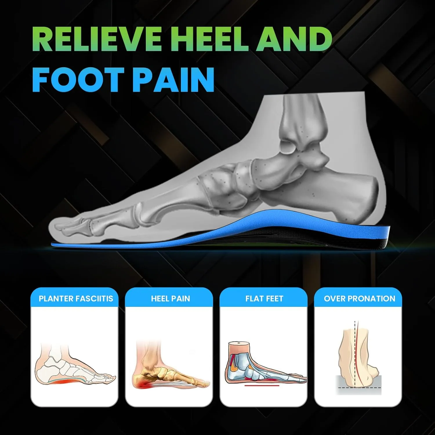 High Arch Support Orthotics Insoles - Welnove Plantar Fasciitis Pain Relief Shoe Inserts for Flat Feet, Foot Pain, Heel Spurs - Fatigue Reduce All-Day Standing Work Boot Insoles Men & Women (L)