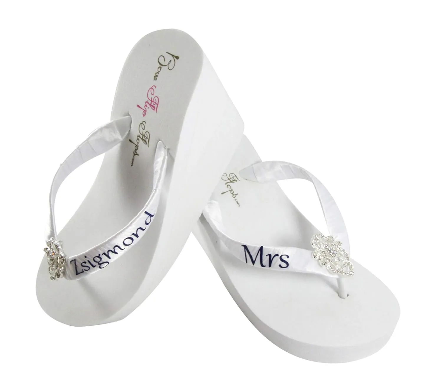 High or Low Wedge or Flat Ivory & White Bridal Flip Flops
