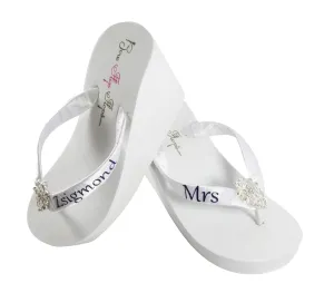High or Low Wedge or Flat Ivory & White Bridal Flip Flops