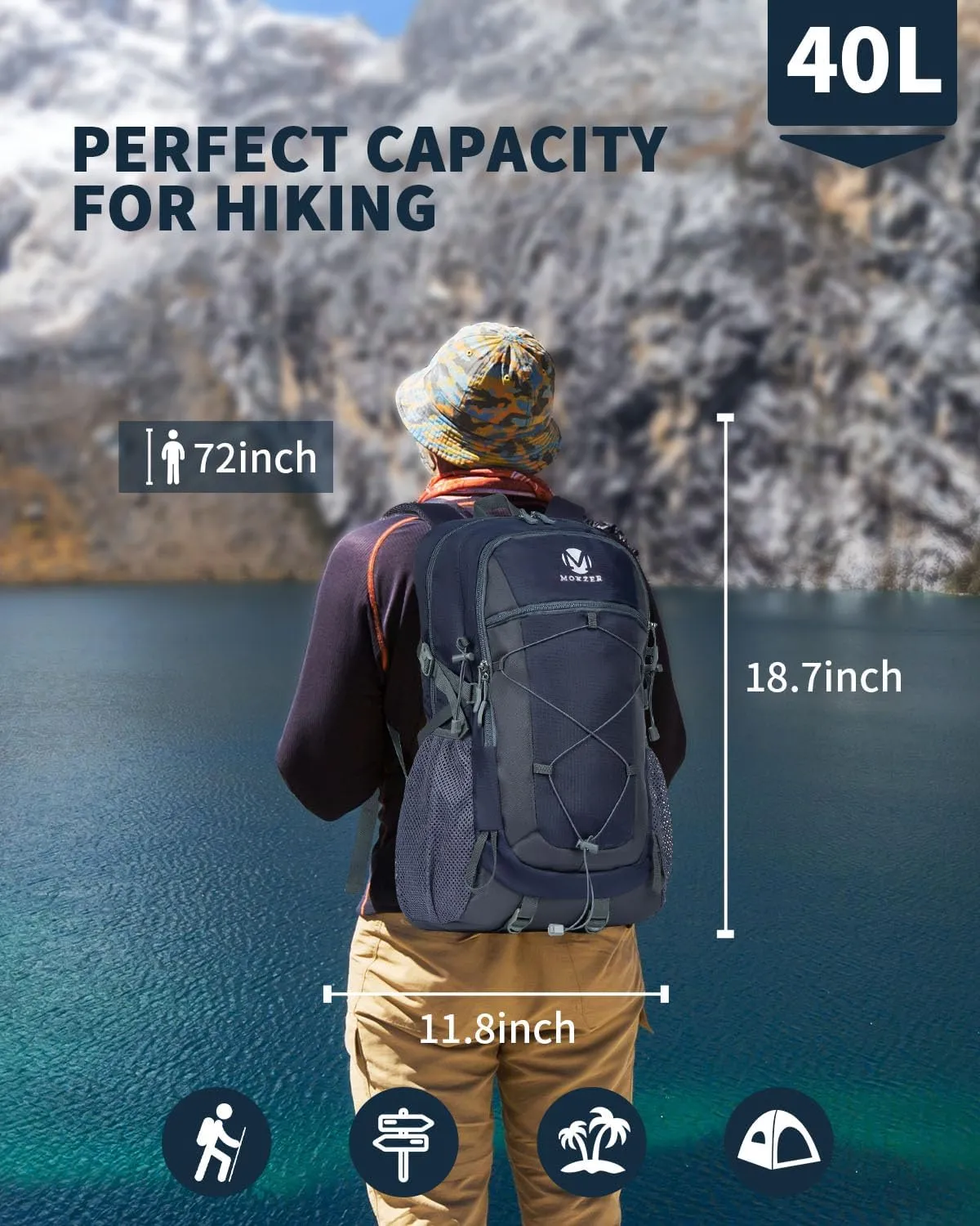 Hiking Backpack,40L Lightweight Water Resistant Camping Daypack for Men and Women, Travel Bag for Outdoor Sport Trekking(Blue)