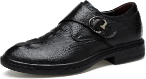 HOOENG Dress Formal Shoes for Men Slip on Crocodile Embossed Monk Strap Leather Slip Resistant Low Top Anti-Slip Non Slip Outdoor (Color : Black, Size : 4.5 M US)