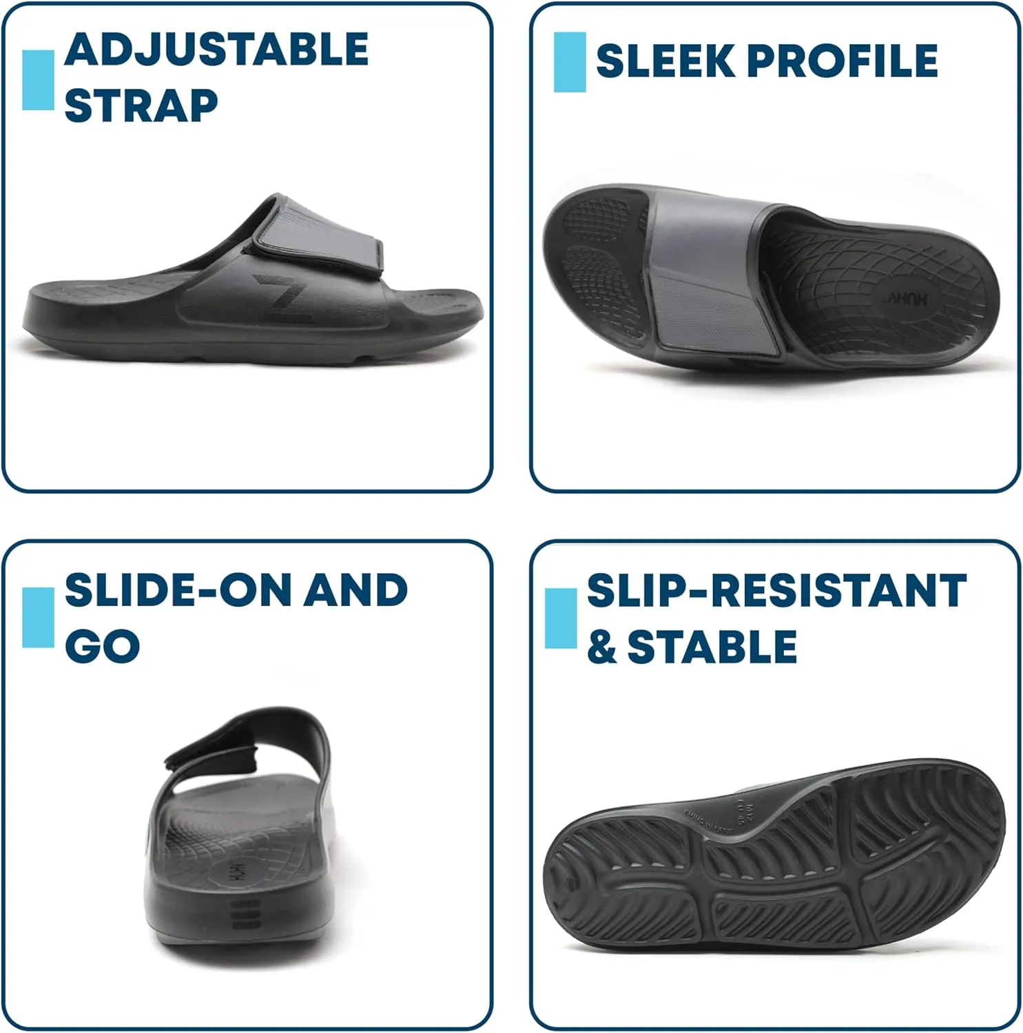 HUHV Recovery Comfort Sandals- Orthopedic Flip-Flop and Slide Sandals with Arch Support and Extra Cushion EVA Footbed for Men and Women