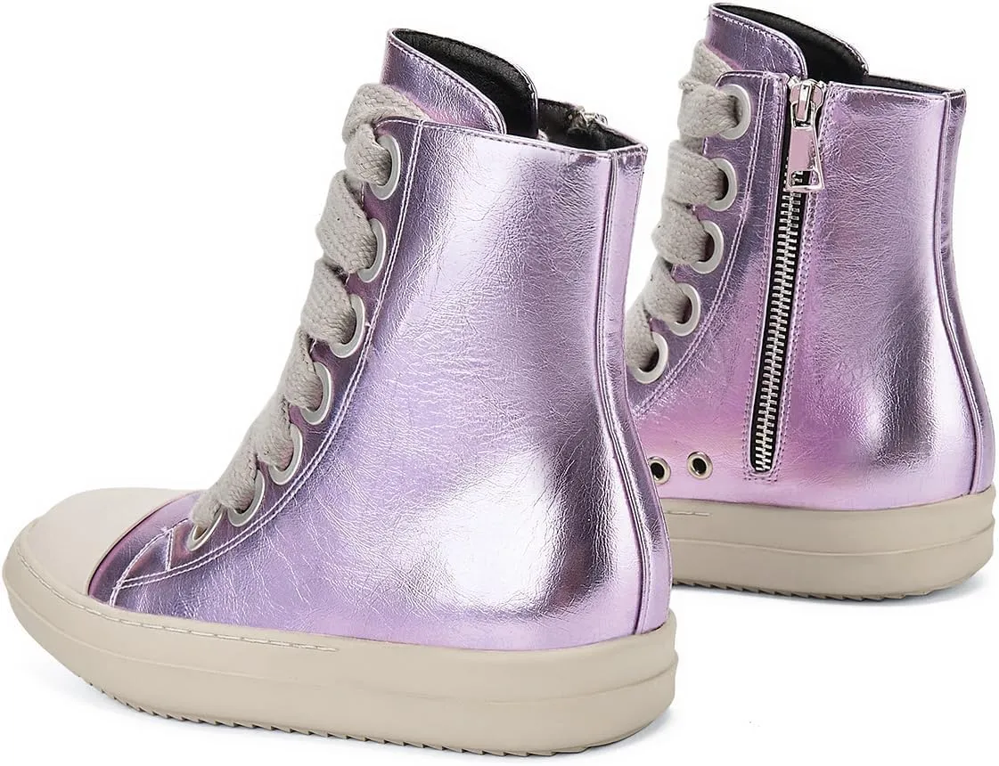 IMPREMEY Women's High Top Sneakers Lace Up PU Leather Shoes with Thick Soles and Zipper, Fashionable Walking Shoes
