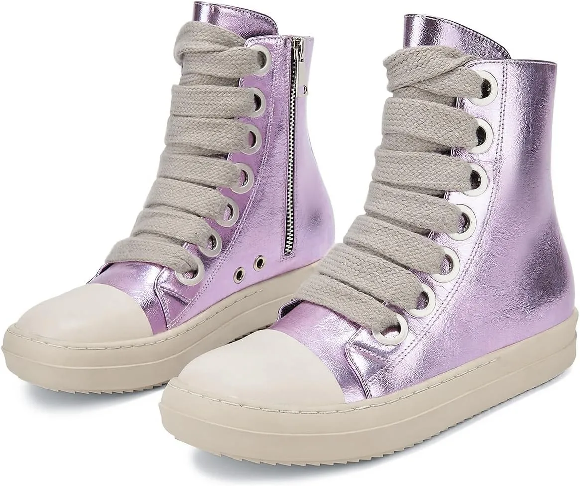IMPREMEY Women's High Top Sneakers Lace Up PU Leather Shoes with Thick Soles and Zipper, Fashionable Walking Shoes