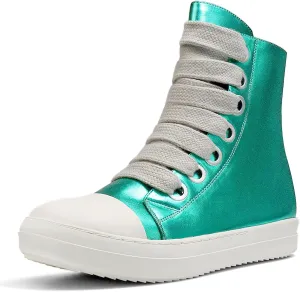 IMPREMEY Women's High Top Sneakers Lace Up PU Leather Shoes with Thick Soles and Zipper, Fashionable Walking Shoes