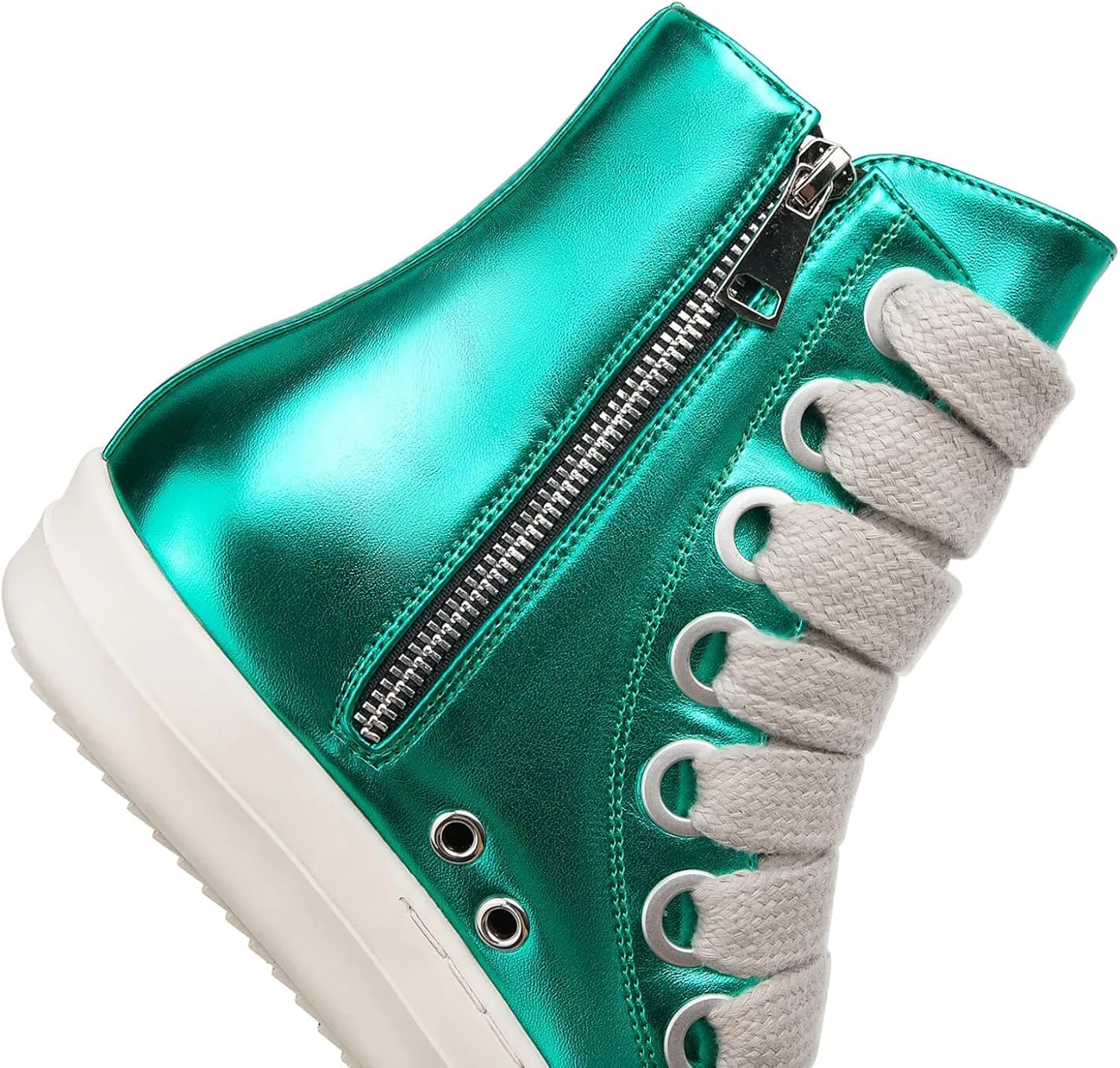 IMPREMEY Women's High Top Sneakers Lace Up PU Leather Shoes with Thick Soles and Zipper, Fashionable Walking Shoes