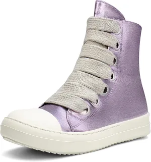 IMPREMEY Women's High Top Sneakers Lace Up PU Leather Shoes with Thick Soles and Zipper, Fashionable Walking Shoes
