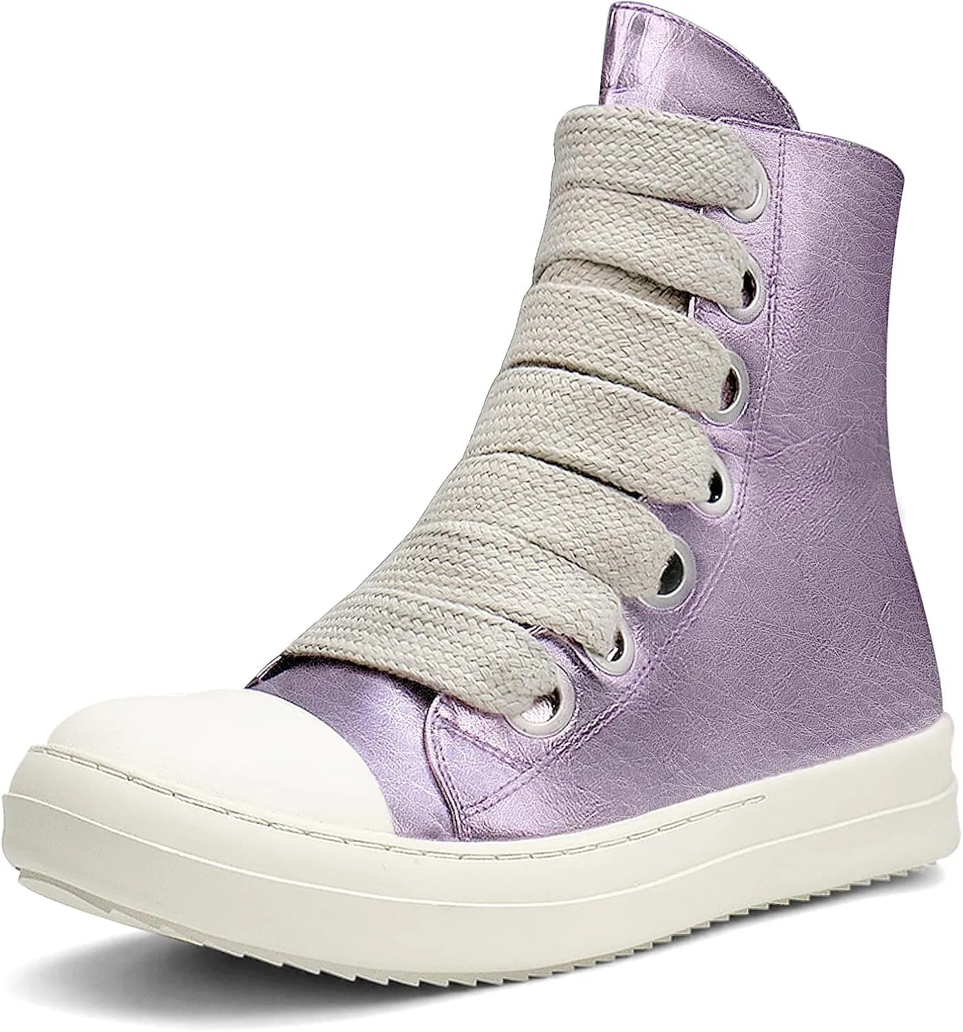 IMPREMEY Women's High Top Sneakers Lace Up PU Leather Shoes with Thick Soles and Zipper, Fashionable Walking Shoes