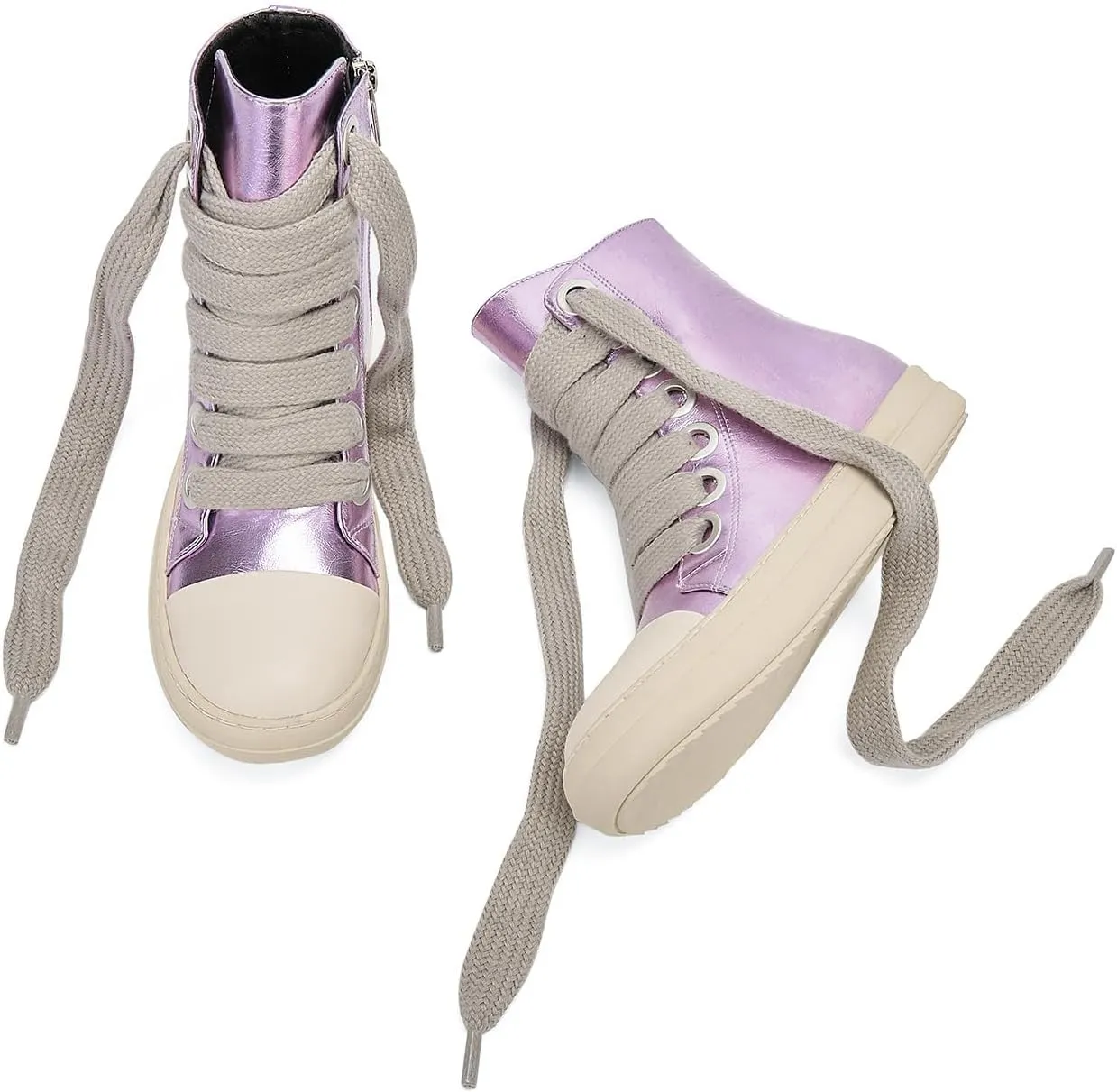 IMPREMEY Women's High Top Sneakers Lace Up PU Leather Shoes with Thick Soles and Zipper, Fashionable Walking Shoes