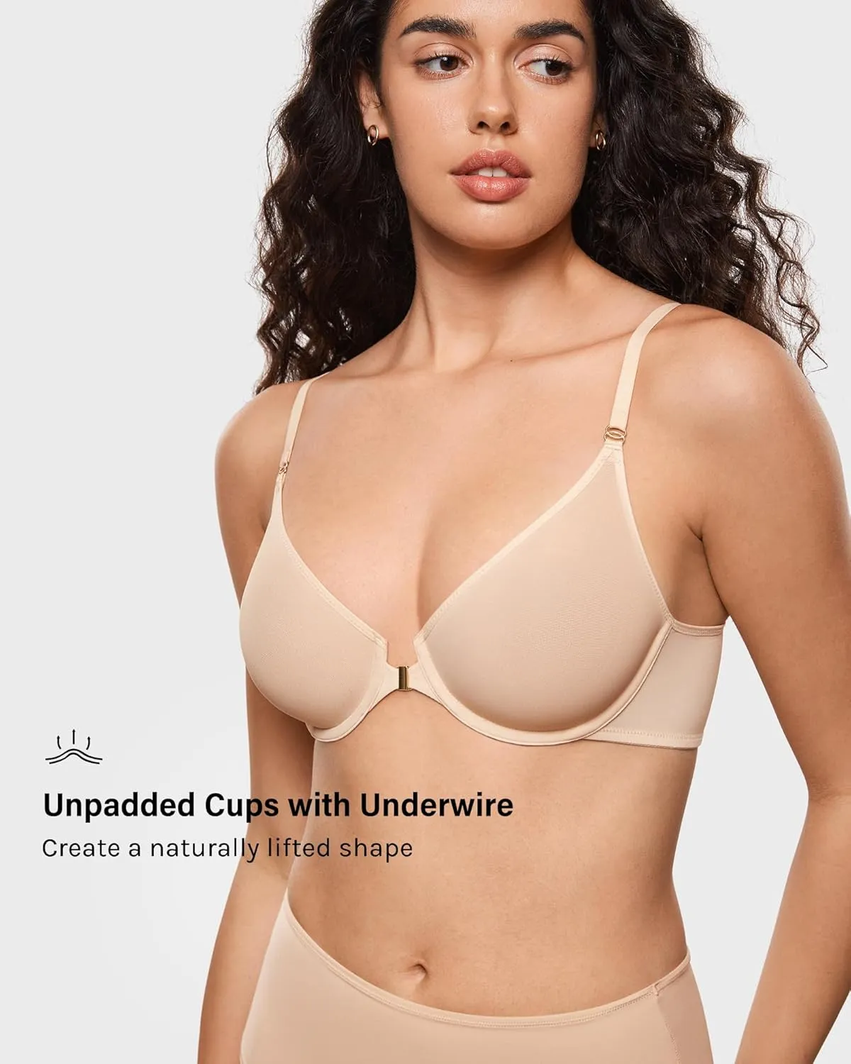 INLYRIC Women's Cosnufy Sheer Front Closure Bra - Demi Sexy Seamless Unlined No Padding Mesh Underwire Bra