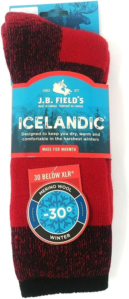 J.B. Field's Icelandic -30 Below XLR Merino Wool Thermal Winter Socks for Hiking, Trekking & Outdoor Activity, 2 Pairs
