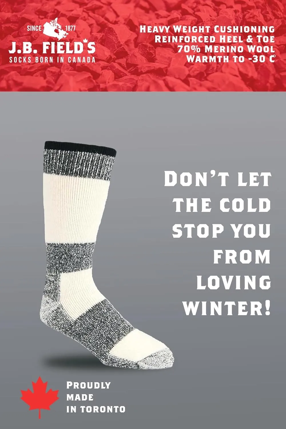 J.B. Field's Icelandic -30 Below XLR Merino Wool Thermal Winter Socks for Hiking, Trekking & Outdoor Activity, 2 Pairs