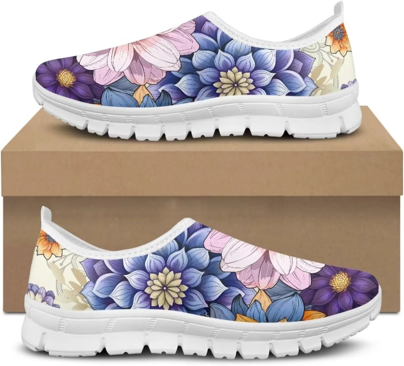 Jeiento Boho Blossom Womens Casual Loafer Slip On Lightweight Comfort Travel Walking Flats Shoes