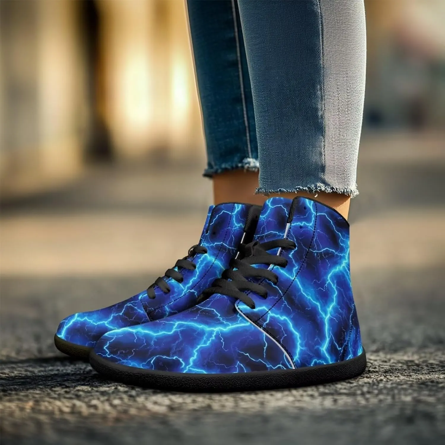 Jeiento Nature Pattern Mens Walking Shoes High Top Barefoot Running Shoes Wide Toe