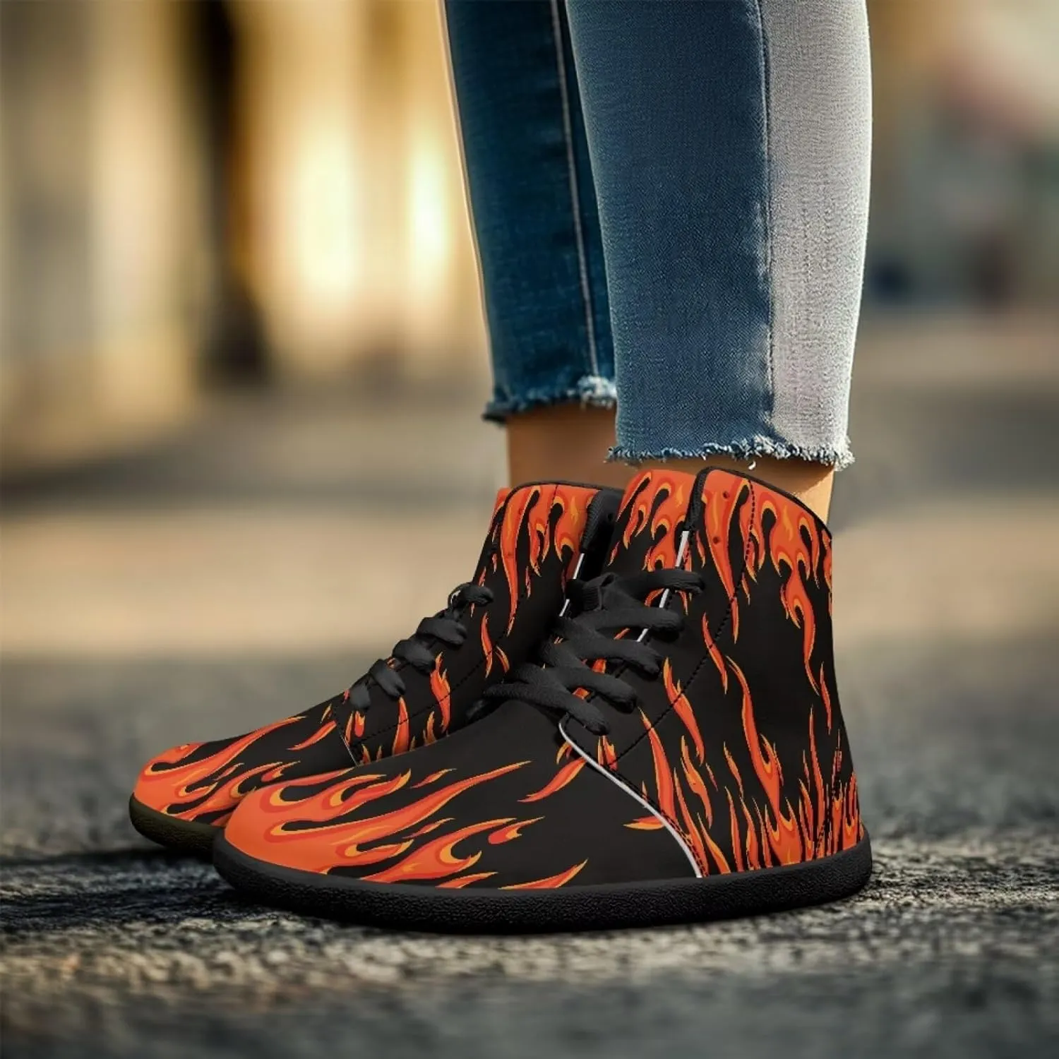 Jeiento Nature Pattern Mens Walking Shoes High Top Barefoot Running Shoes Wide Toe