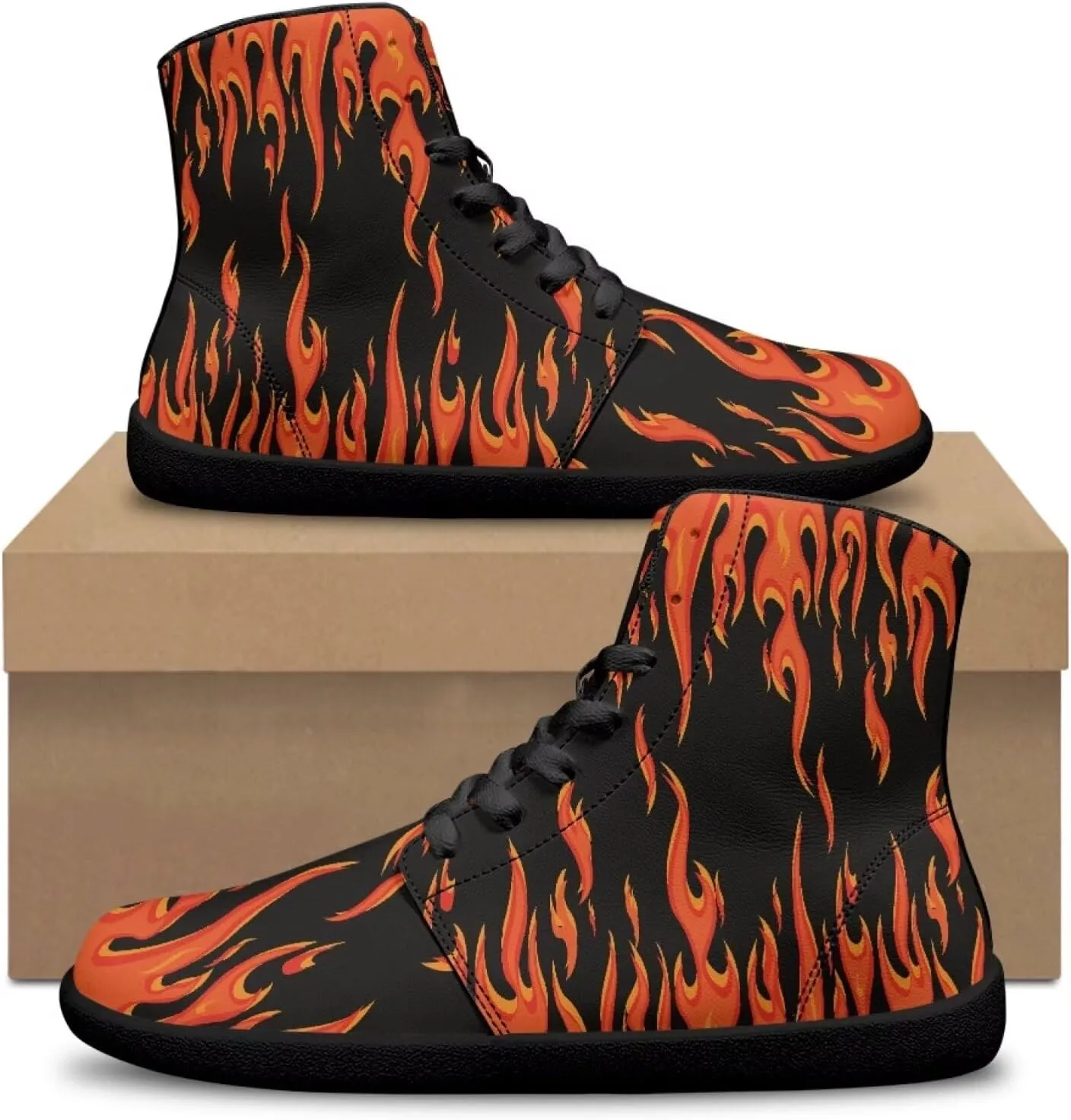 Jeiento Nature Pattern Mens Walking Shoes High Top Barefoot Running Shoes Wide Toe